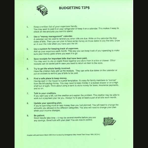 Budgeting Tips (photocopy)