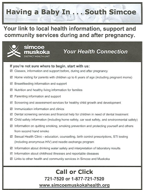 Having a Baby in South Simcoe Where to get help during pregnancy and after birth