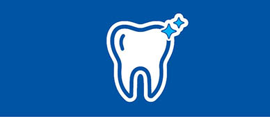 tooth with two sparkling stars near the upper right corner, symbolizing dental cleanliness or health.