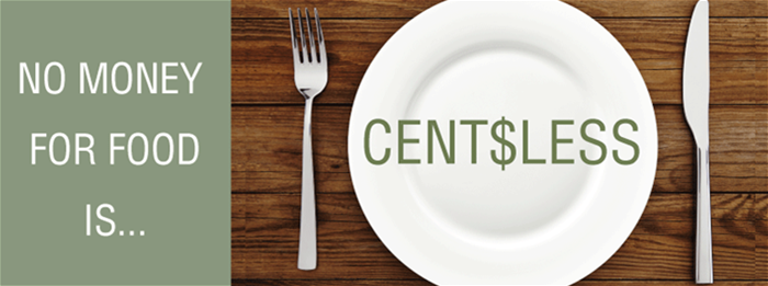 Empty plate with the word centsless.